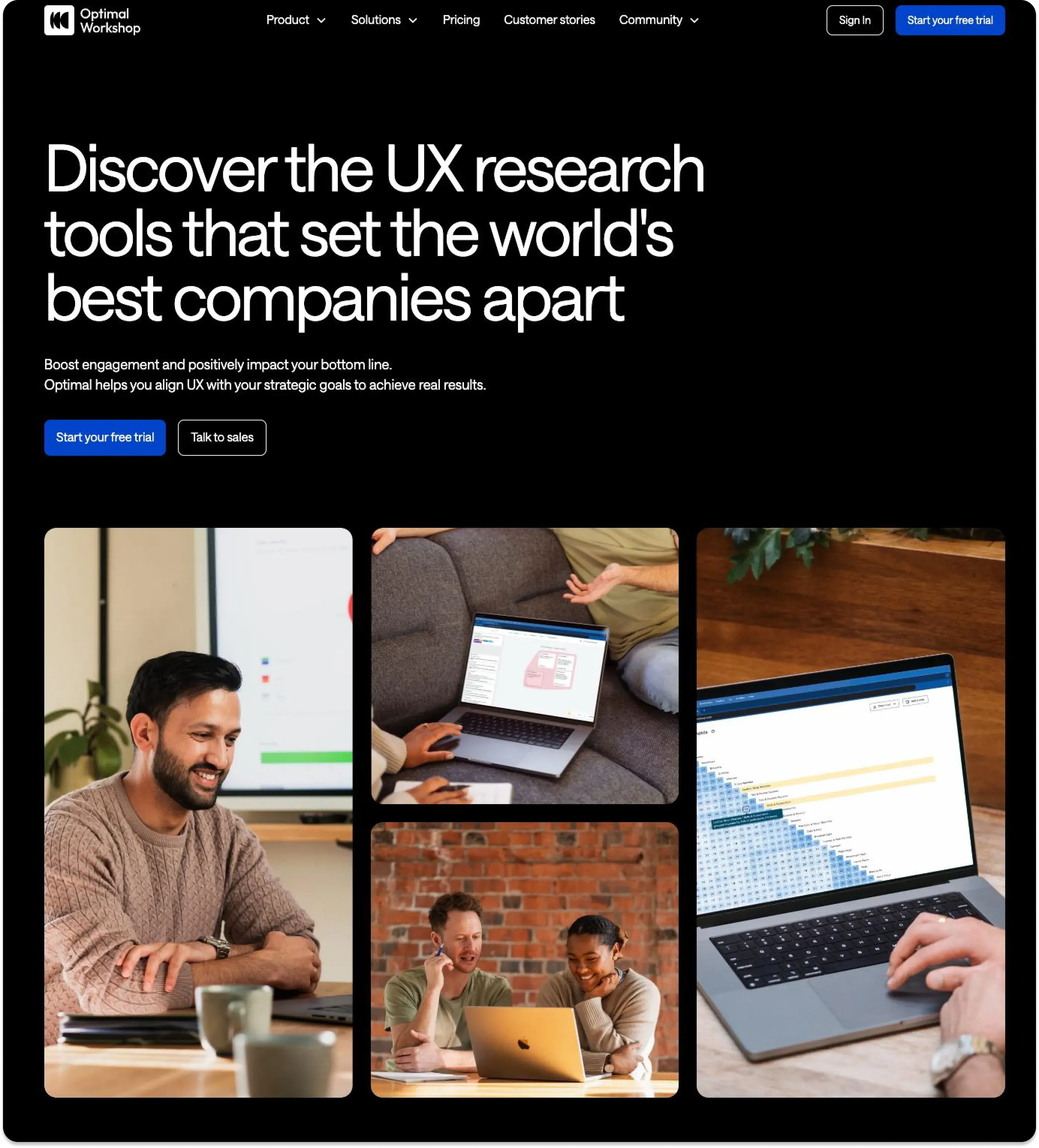 The home screen of the user research platform, Optimal Workshop