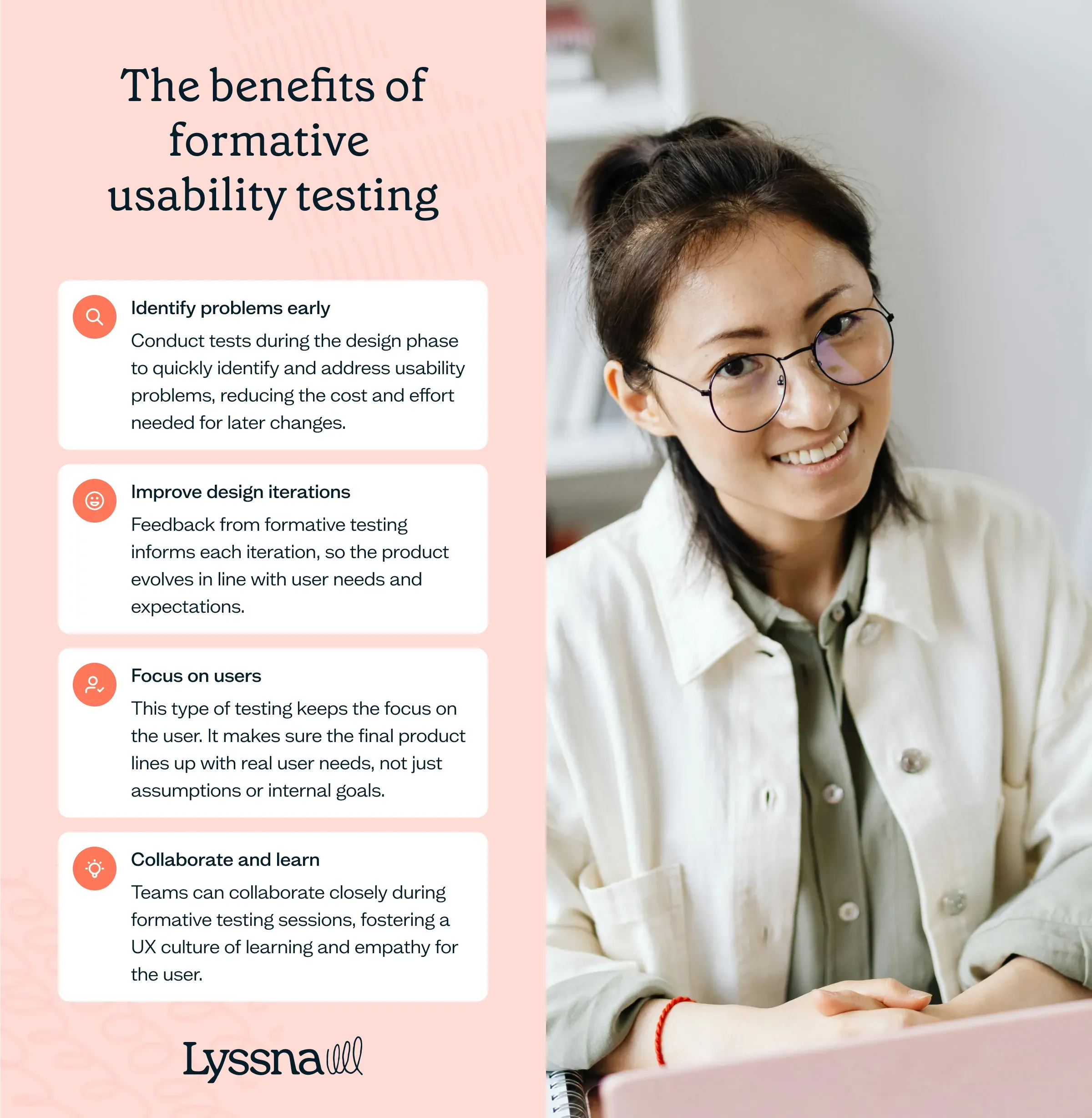 List of the four benefits of formative usability testing