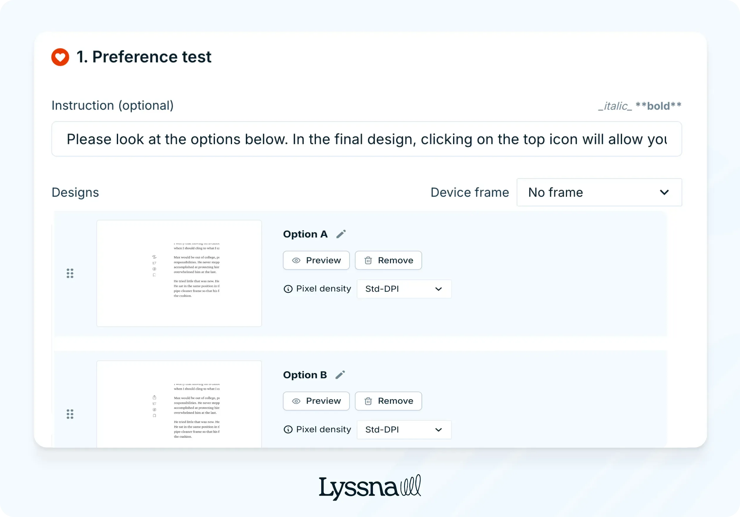 Icon testing guide - Example of creating Preference test in Lyssna