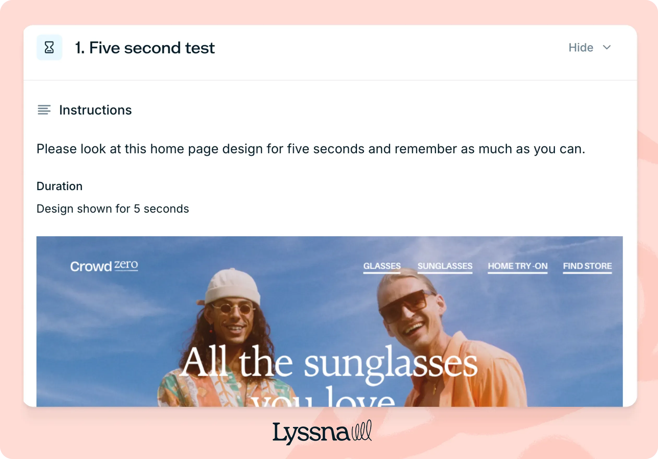 Example of a five second test on Lyssna