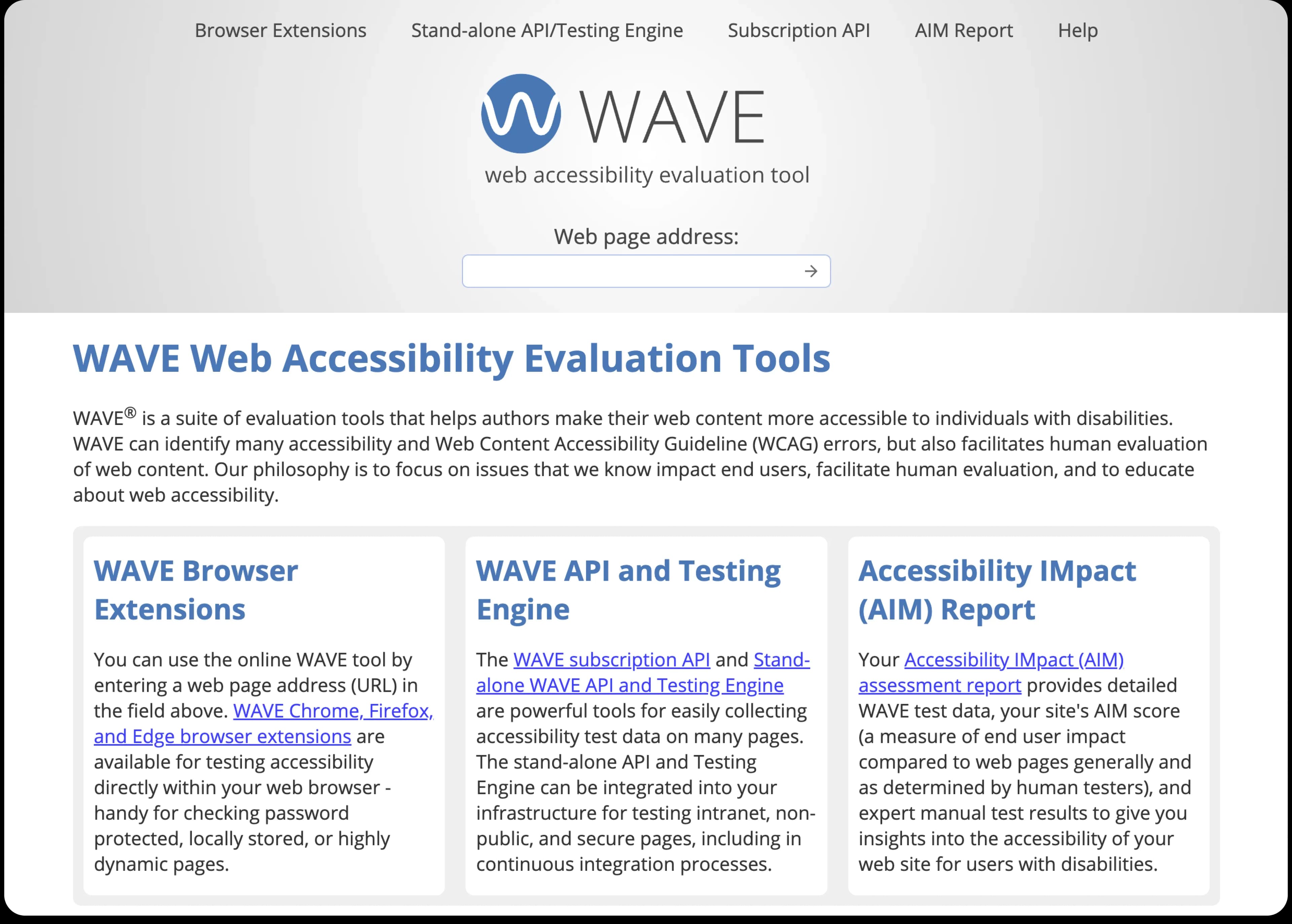The WAVE homepage